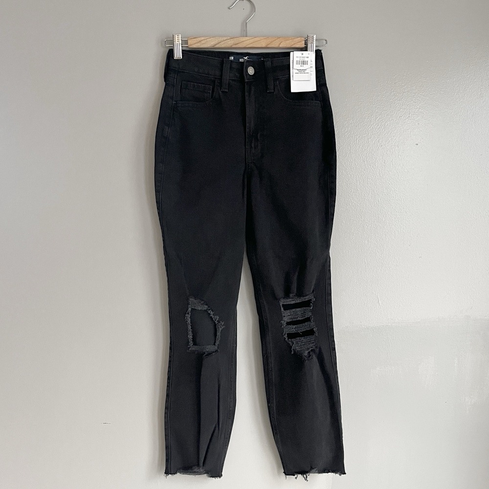 Hollister Ultra High Rise Vintage Straight Jeans Stretch Faded Black 00 23 NWT